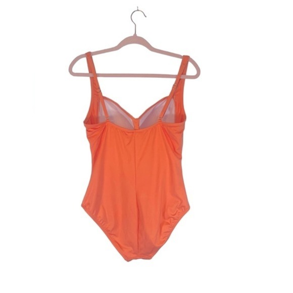 Liz Claiborne Retro Pinup Orange Coral Ruched One Piece Swimsuit size 12 - Picture 7 of 10